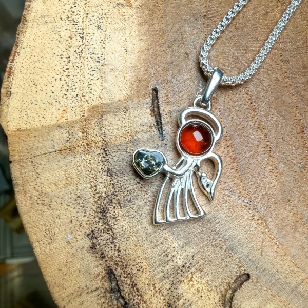 Amber Angel Silver Pendant